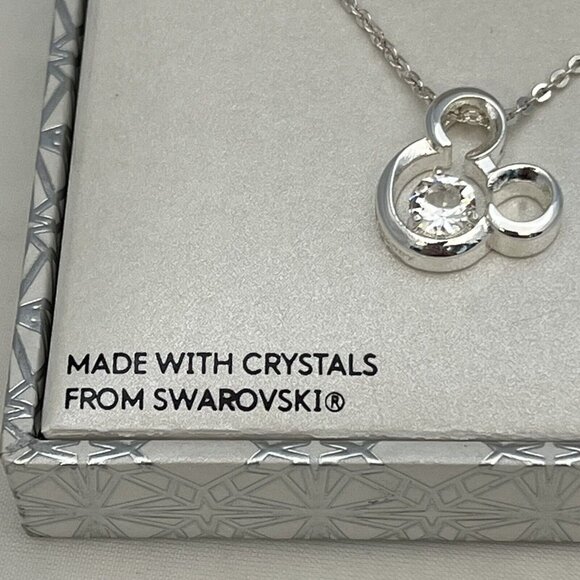 Disney 90 Years Mickey Mouse Silver Plated Swarovski Crystal 18 Inch Necklace - Picture 3 of 16